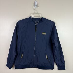 Vintage LL Bean Warm Up Navy Blue Fleece Lined Full Zip Bomber Jacket Large